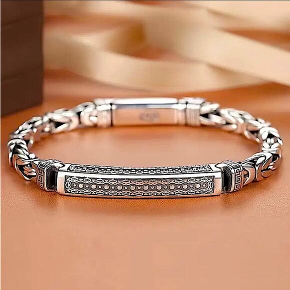 Stainless Steel Chain Link Bracelet, Mantra, Curb Hand Woven Engraved